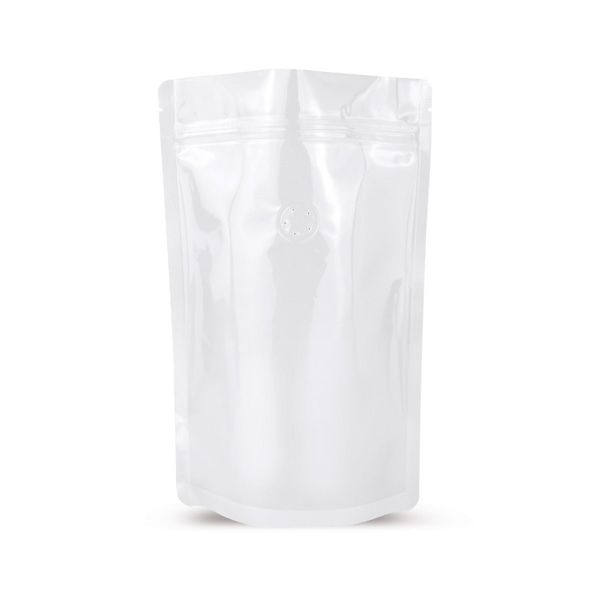 Doypack bianco con valvola per la protezione dell'aroma — Vista principale del sacchetto con valvola aroma, protezione dell'aroma di Elke Plastic