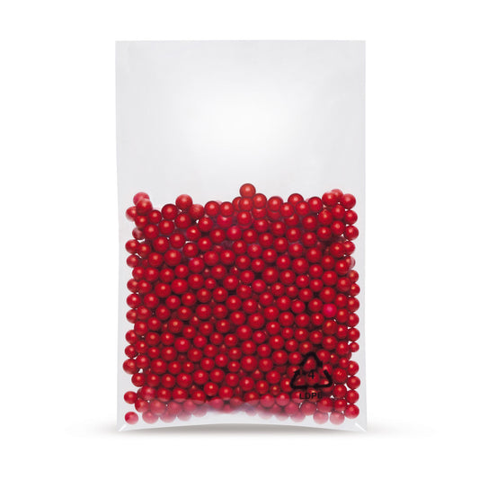 Sacchetto piatto LDPE 50 µm — Vista dettaglio del materiale LDPE e dello spessore del film
