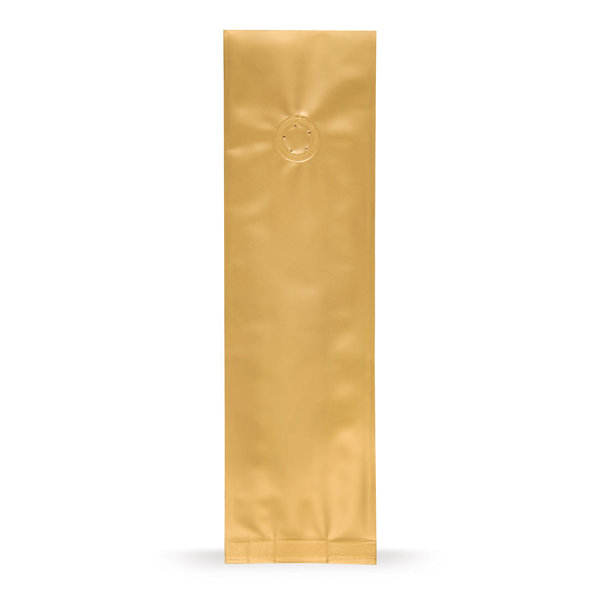Sacchetto con soffietto laterale oro con valvola per la protezione dell'aroma — Vista principale del sacchetto con valvola aroma, protezione dell'aroma di Elke Plastic