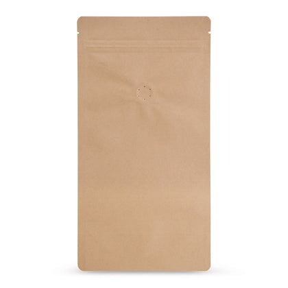 Doypack kraft con valvola per la protezione dell'aroma — Vista principale del sacchetto con valvola aroma, finitura kraft di Elke Plastic