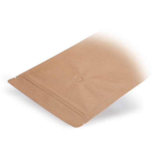 Doypack kraft con valvola per la protezione dell'aroma — Vista dettaglio in una tipica applicazione di confezionamento con esempio di contenuto