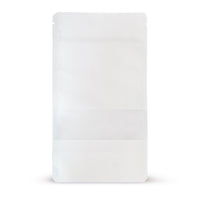 Doypack kraft con finestra trasparente bianco — Vista principale del sacchetto con finestra trasparente, finitura kraft di Elke Plastic