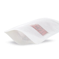 Doypack kraft con finestra trasparente bianco — Vista dettaglio della finestra trasparente per la presentazione del contenuto